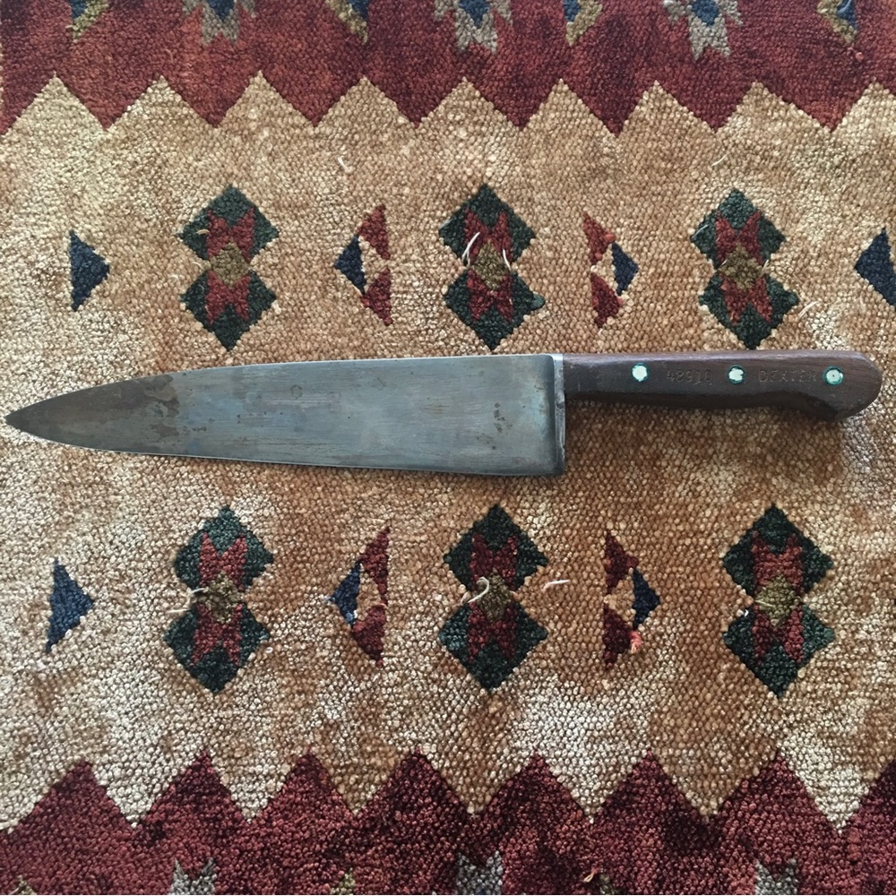 VINTAGE DEXTER CHEF KNIFE 48910 Carbon Steel Blade 10” Full Tang 15” LARGE CHEF